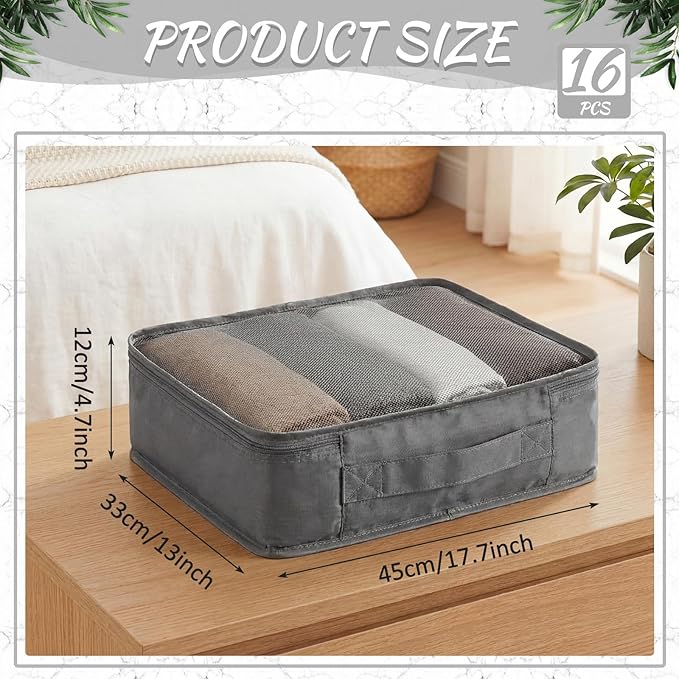 Silkfly 16 Pcs XL Packing Cube for Travel Luggage Organizer Suitcase High Capacity Large Packing Bag Bulk Reusable Mesh Travel Cube for Hiking Camping Accessory, 17.7 x 13 x 4.7 Inch (Gray)