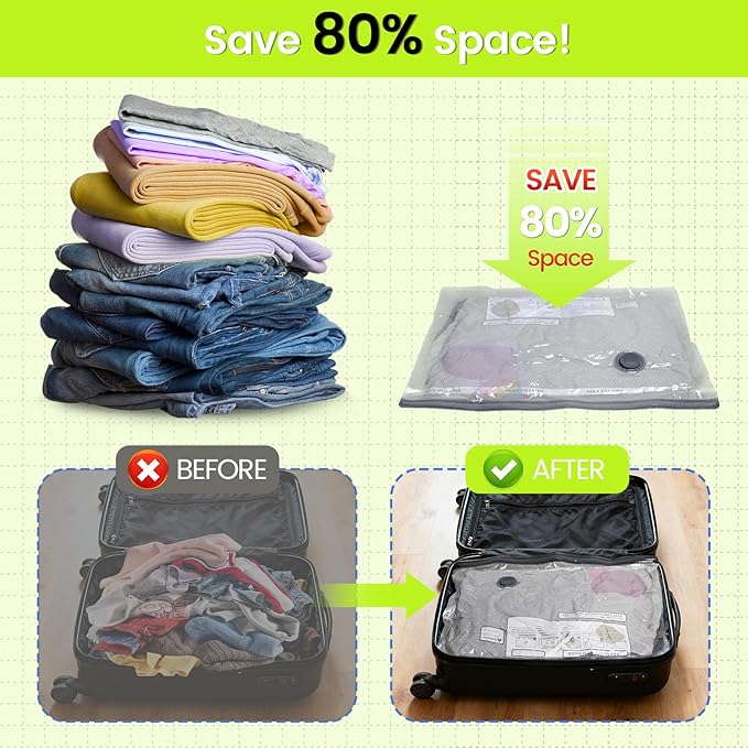 (17PACK) Travel Vacuum Bags with USB-Powered Pump (Plug to Work, No Battery) – Portable Vacuum Sealer for Travel & Home, Space-Saving Compression Bags for Clothes, Bedding & Seasonal Storage