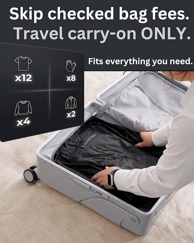 Cordless travel vacuum bag set - Reusable Nylon Compression Bags + Rechargeable Pump - Save 60% Space - travel pack vacuum kit - vacuum travel bags with pump - for Carry-On & Suitcase -2pack