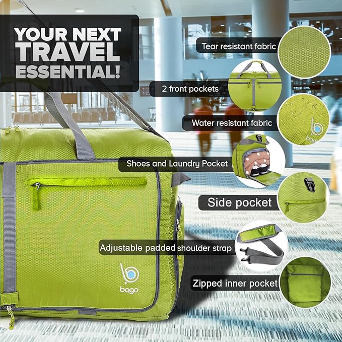 Bago Extra Large Duffle Bag for Travel Women & Men. Durable, Lightweight, Foldable Travel Duffel Bags For Traveling Women. 120L Duffle Bags Use As a Weekender Bag with Shoe Compartment, Checked Duffel