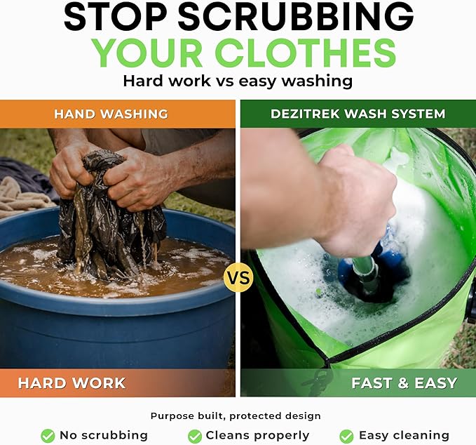 LARGE Portable Washing Machine – Off-Grid Laundry System, High Capacity Manual Clothes Washer with Plunger, No Power Needed, for Camping, RV, Travel