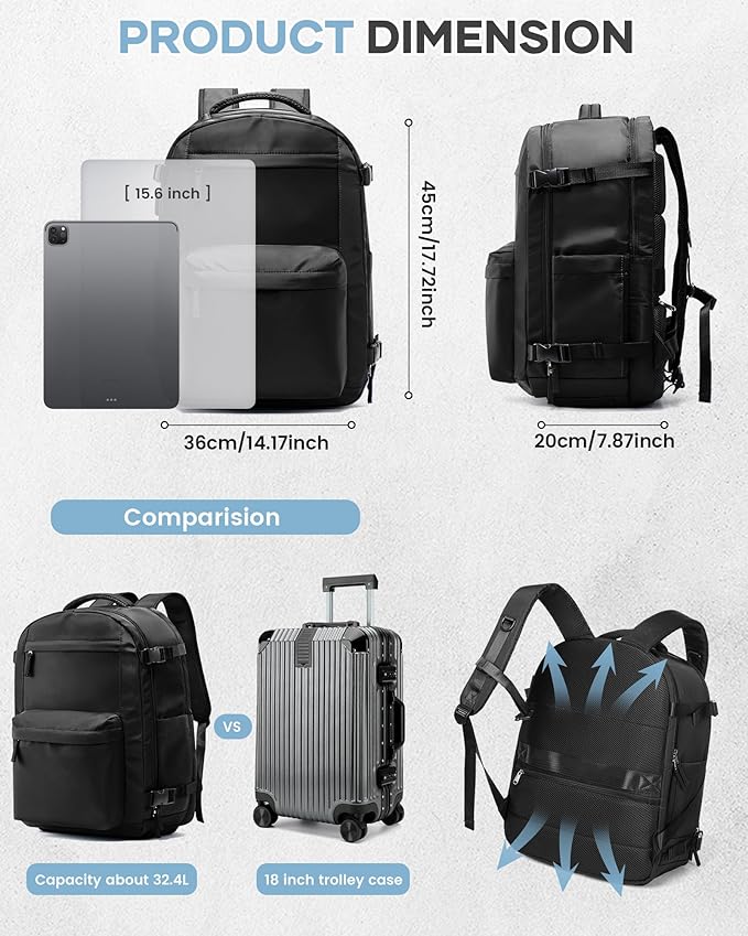 WONHOX Vacuum Seal Backpack for Travel with Air Pump Daypack Carry on Flight Approved Compression Laptop Space Saver Bags Storage with Vacuum System 18x14x8 inches Travel Essentials Bag Women Black