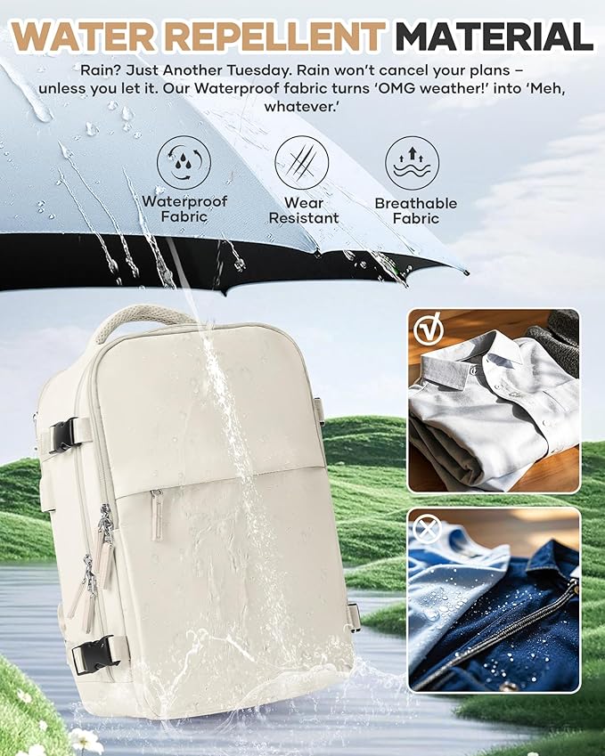 WONHOX Vacuum Seal Travel Backpack with Air Pump,Compression Vacpack Waterproof Carry On Backpack for Travel Women Men with Vacuum System,Airlines Approved Daypack Laptop Space Saver Bags,Beige