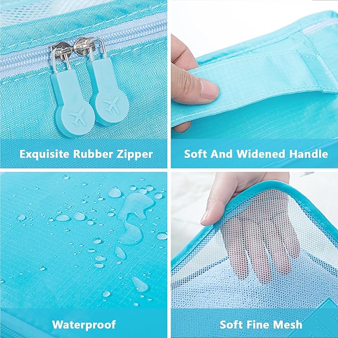 6 Set Packing Cubes for Travel Luggage Packing Bags Reusable Lightweight Suitcase Organizer Cubes Set for Travel Accessories (Sky Blue)