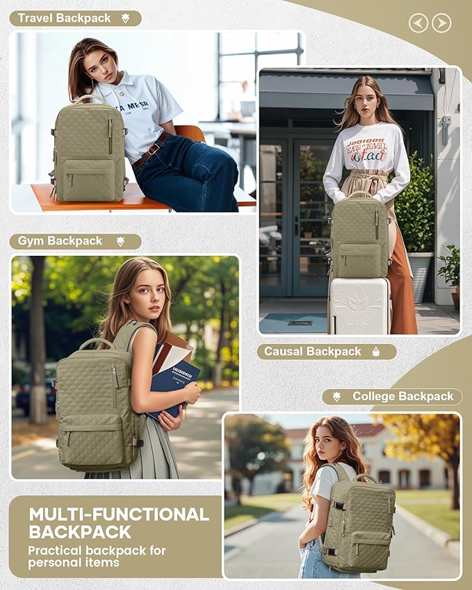 WONHOX Travel Vacuum Storage Backpack with Air Pump Vacuum Seal Compression Space Saver Bags Clothing Vacpack 18x14x8 inches Travel Bag Carry on Personal item Laptop Work Backpacks Women Men Khaki