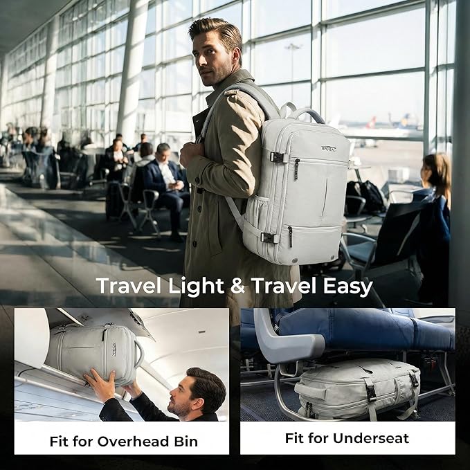 Vacuum Compression Backpack for Travel, Carry on Backpack with Vacuum System & Pump, Packs Like 55L for 5-7 Day Trips, Fits 17" Laptop, Water-Resistant Business Travel Backpack for Men/Women