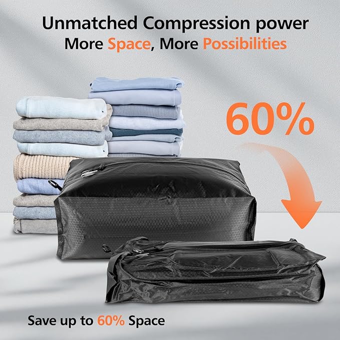 Travel Vacuum Bags with Wireless Pump,IP67 Waterproof,Tear-Resistant Vacuum Packing Cubes,Reusable Compression Bags for Travel for Hiking & Camping,Suitcase，Home Storage(2Pack+Pump)