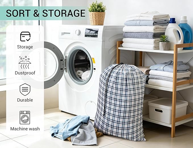 ZPECC Bulk Travel Laundry Bag,Extra Large Heavy Duty Laundry Bags 24 Pack,Washable Dirty Clothes Organizer XL for College Dorm Hotel Camping and Home Storage 30x40(Checkered)