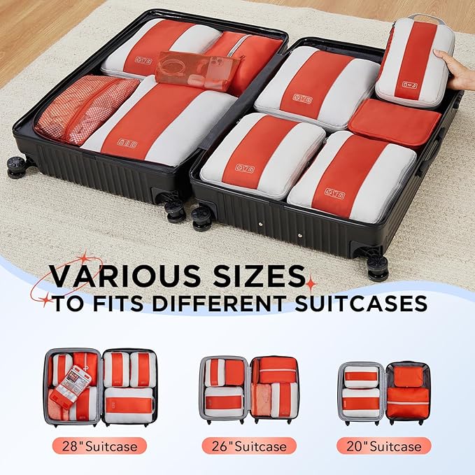 OlarHike Compression Packing Cubes for Travel Essentials(Orange,10 set)