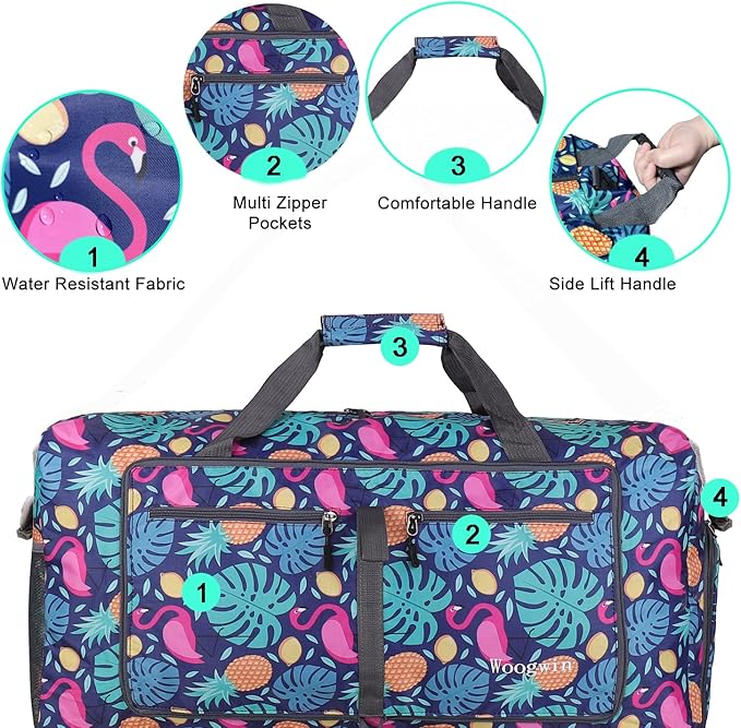 Woogwin Travel Duffel Bag Large Foldable Waterproof Overnight Bag for Beach Swim Bags Pool Sports Gym