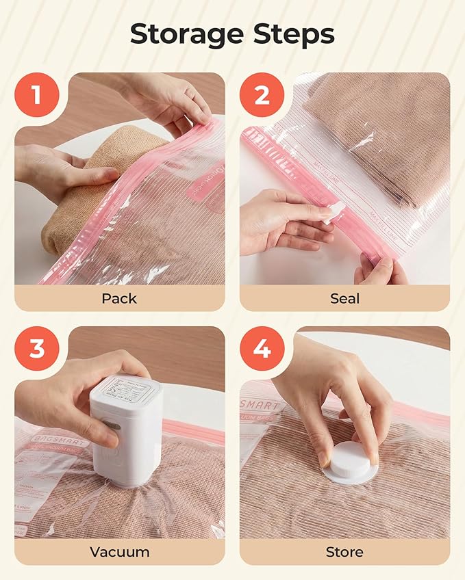 BAGSMART Vacuum Bags for Travel with Rechargeable Air Pump, Portable Space Saver Bags for Travel & Home, Vacuum Compression Seal Bag for Clothing, 18 Pack Pink with Shoe, Laundry & Toiletry Bags