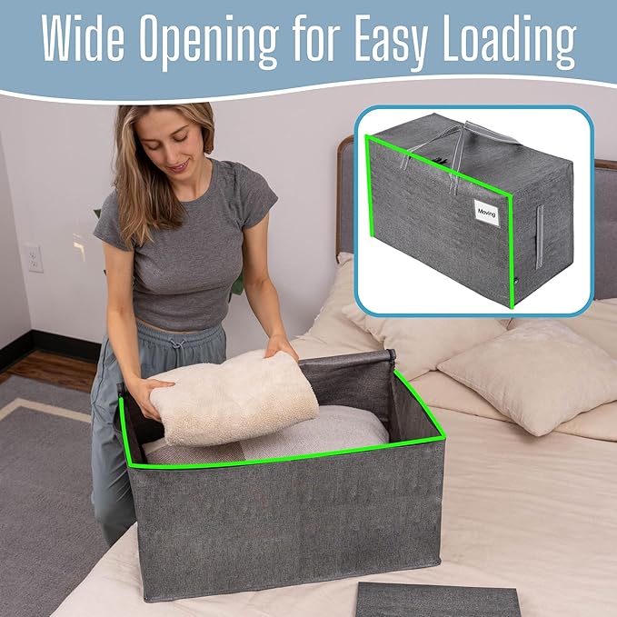 VENO 6 Pack Extra Large Heavy Duty Moving Bags with Wide Opening & Reinforced Handles, Reusable Storage Tote Bags with Strong Zippers for Clothes, College Dorm Essentials & Moving Supplies