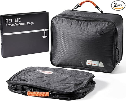 Relime Apex Series Vacuum Bags for Travel Luggage, 180° Open, Reusable Compression Bags for travel Pack, Vacuum Seal Packing Cube for Cloth (2Medium No Pump)