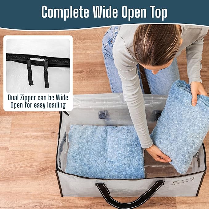 VENO 10 Pack Heavy Duty Moving Bags, Clear Storage Bags for Clothes and Comforters, College Dorm Essentials Packing Supplies, Foldable Boxes Alternative (Clear, 10 Pack)