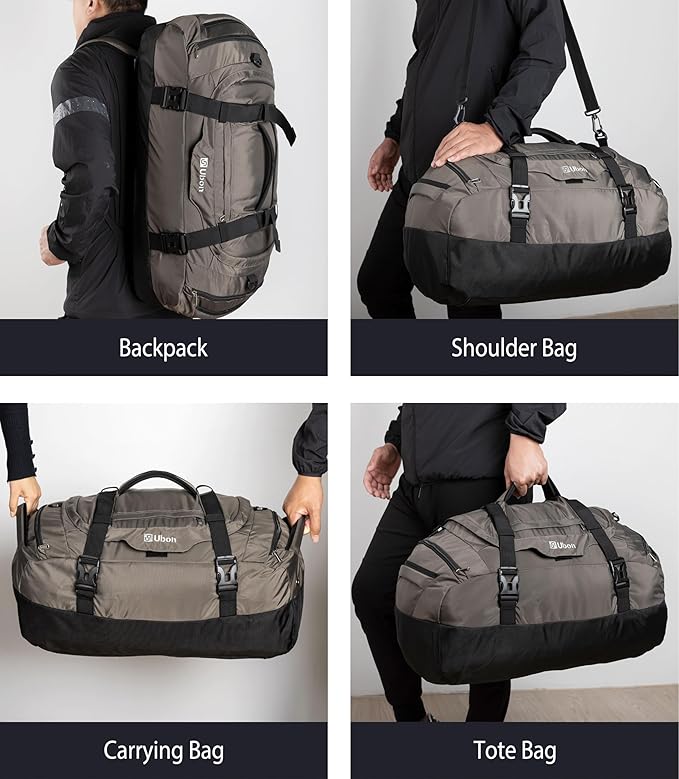 Ubon Large Duffel Bag Weekender Bags with Shoe Compartments 4-Way Sports Gym Backpack with Padded Straps Camping Traveling Duffle Bag