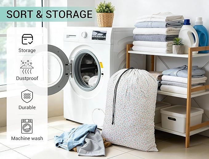 ZPECC Bulk Travel Laundry Bag,Extra Large Heavy Duty Laundry Bags 24 Pack,Washable Dirty Clothes Organizer XL for College Dorm Hotel Camping and Home Storage 30x40(Green Flower)