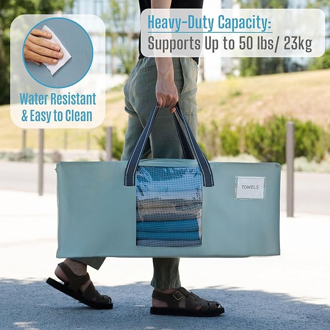 VENO 6 Pack Heavy Duty Moving Bags, Packing Bags with Clear Window, Alternative to Moving Boxes, Storage Bins for Clothes, Blankets, Comforters, College Dorm Essentials (Light Blue Matte, 6 Pack)