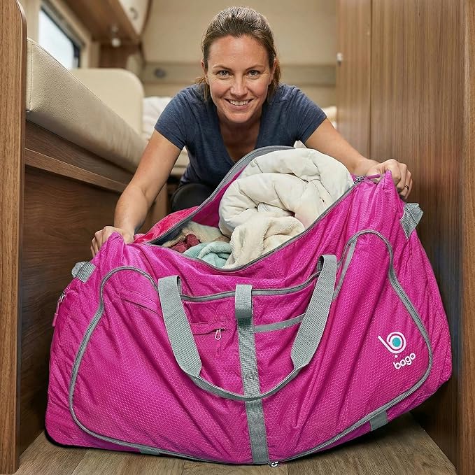 Bago Large Duffle Bag for Travel Women & Men. Durable Lightweight Foldable Travel Duffel Bags For Traveling Women. 100L Duffle Bags for Overnight Bag With Shoe Compartment Collapsible Weekender duffel