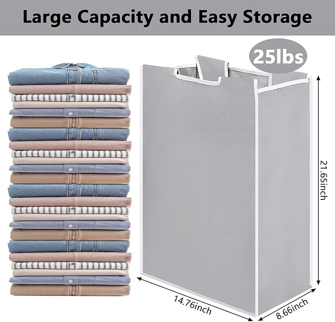 Bonuci 2 Pcs Laundry Sorter Replacement Bags Hamper Cart Removable Replacement Laundry Storage Organizer Bag Hamper Liner, No Hooks 14.76 x 8.66 x 21.65 Inch (Gray)