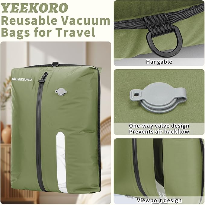 Vacuum Bag for Travel, Professional IPX8 Waterproof Reusable Vacuum Compression Bags for Travel Suitcases, Durable Space Saver Bag(1 Large,No Pump)