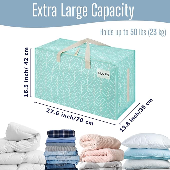 VENO 4 Pack Extra Large Heavy Duty Moving Bags with Wide Opening & Reinforced Handles, Reusable Storage Tote Bags with Strong Zippers for Clothes, College Dorm Essentials & Moving Supplies