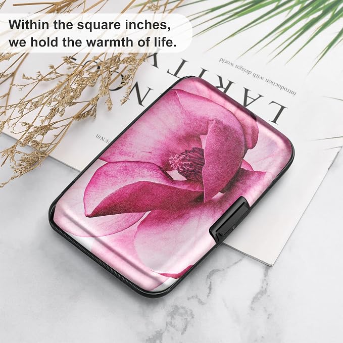 ELFISH Mini RFID Aluminum Wallet Credit Cards Holder Business Card Case Metal ID Case for Men Women(Pink Magnolia) - Image 6