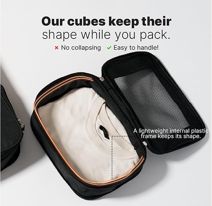 LeanTravel Premium Compression Packing Cubes for Travel - Suitcase Organizer Bags with Double Zipper & Breathable Mesh Panel - Space Saving Carry On Luggage Essentials (4-Pack, Black)