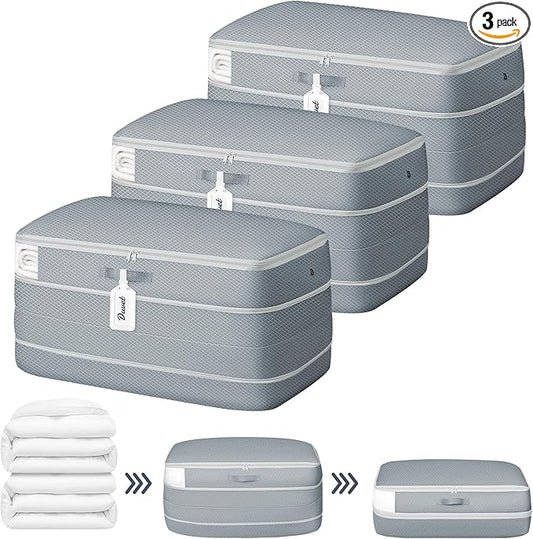 DIMJ Comforter Storage Bag - 100L Large Capacity Blanket Storage Compression Bags, Washable Space Saving Self Compression Organizer with Window Handles, Space Saver for Clothes, Bedding, Sheet