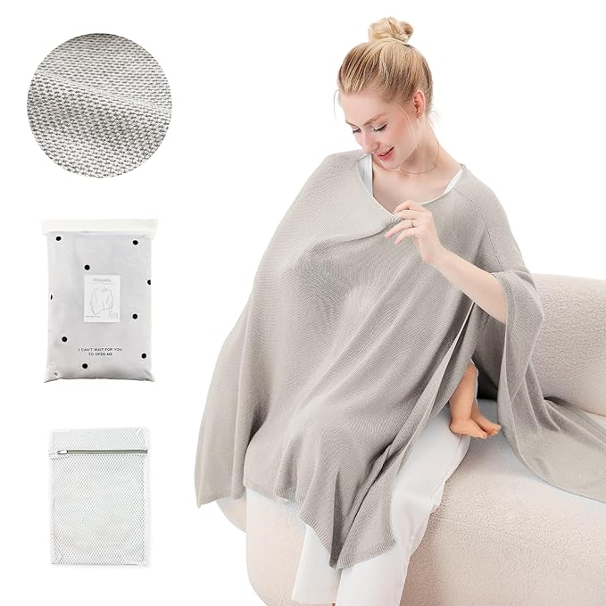 Nursing Cover for Breastfeeding – Soft & Breathable Lyocell Nursing Poncho for Mom, Lightweight Breastfeeding Cover, 360° Privacy Nursing Shawl for Travel & Pumping, Includes Laundry Bag