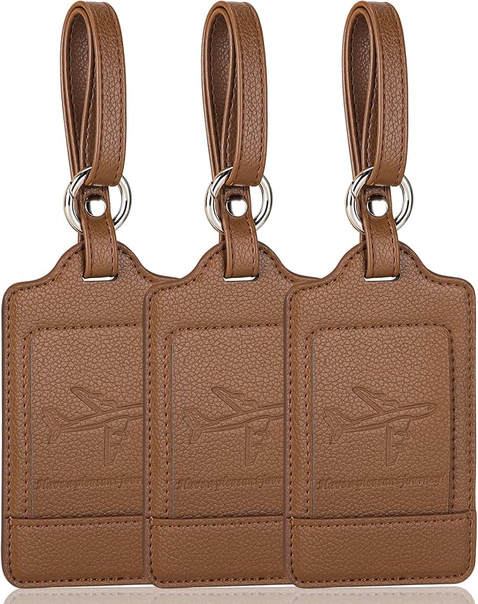 Teskyer Leather Luggage Tags for Suitcases, 3 Pack, Lichee Coffee by TESKYER