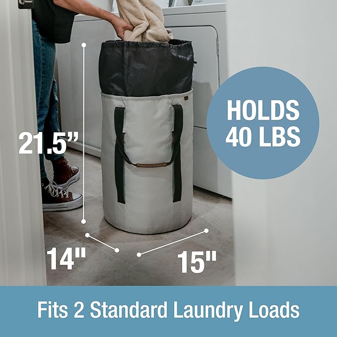 CleverMade Laundry Duffel Backpack Bag, 62L Large Laundry Bag with Straps, Drawstring Closure, Heavy Duty Laundry Backpack for Dorm, Travel, Gym, College, XL Foldable Clothes Hamper Tote, Gray