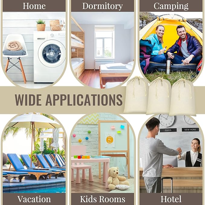Remagr 12 Pcs 24" x 36" Canvas Laundry Bags Bulk Large Cotton Laundry with Drawstring Heavy Duty Hamper Liner Washable Dirty Clothes Santa Bag for Travel Household
