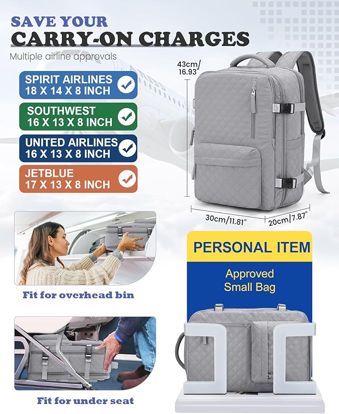 Travel Vacuum Storage Backpack with Air Pump Vacuum Seal Compression Space Saver Bags Clothing Vacpack 18x14x8 inches Travel Bag Carry on Personal item Laptop Work Backpacks Women Men Grey