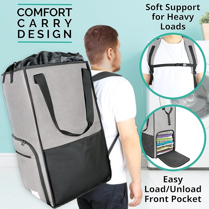 Terra Home Portable Extra Large Laundry Bag, College Dorms Apartment Essentials with Chest Strap, Shirt Folding Board Collapsible Foldable Laundry Bag, Clothes Hamper College Student Gifts (Grey)