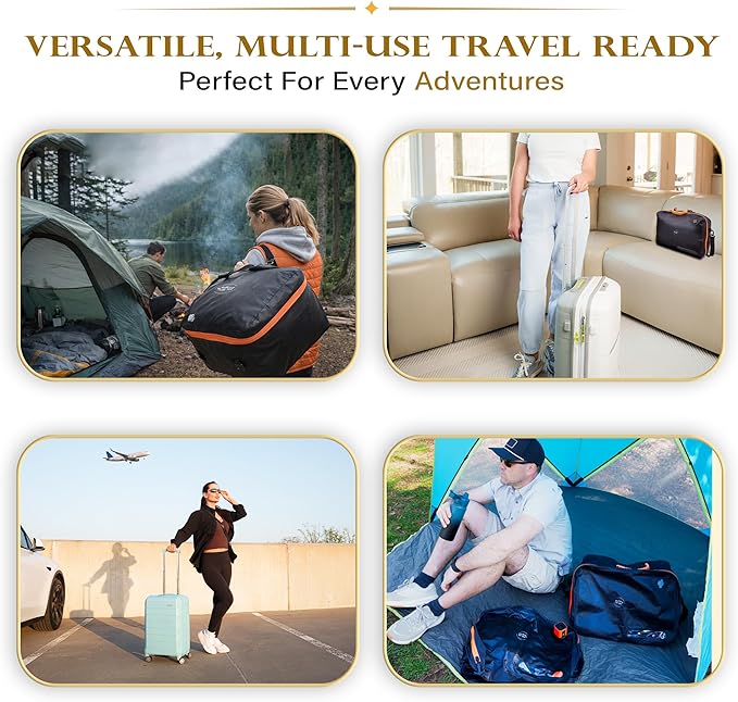 Premium Travel Vacuum Bags with Pump, 180° Open Carry on suitcase Compression Bags for Luggage, Reusable TPU Zipper Seal, Vacuum Bags for Travel with Pump, (2 Pack Compression Kit + Straps & Tracker)