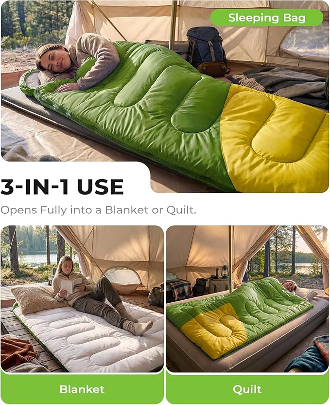 Sleeping Bag for Adults Warm Weather, Compact Lightweight Backpacking Sleeping Bag with Compression Sack, Camping Essentials Gear for Hiking Travel Climbing Outdoor & Indoor Use