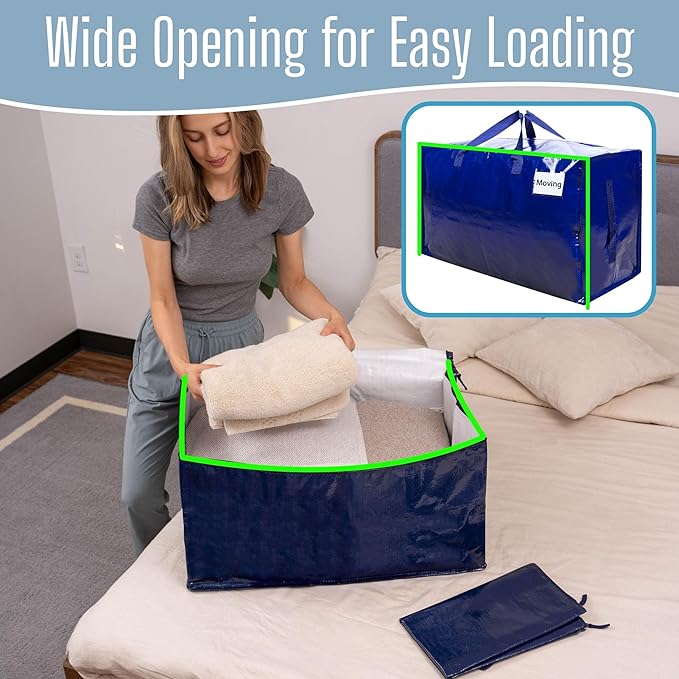 VENO 10 Pack Extra Large Heavy Duty Moving Bags with Wide Opening & Reinforced Handles, Reusable Storage Tote Bags with Strong Zippers for Clothes, College Dorm Essentials & Moving Supplies