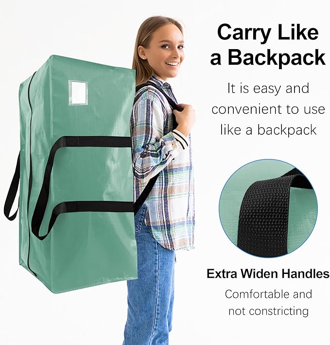 VELVETSURE 12 Pack Heavy Duty Large Moving Bags W/Backpack Straps - Strong Handles & Zippers, Storage Totes For Space Saving, Fold Flat, Alternative to Moving Box and Storage Bin, Teal