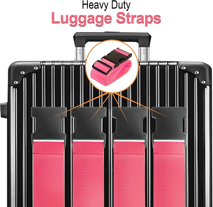 Luggage Straps for Suitcases TSA Approved Travel Belt 4 Pack by Chelmon (Rose Red) - Image 3