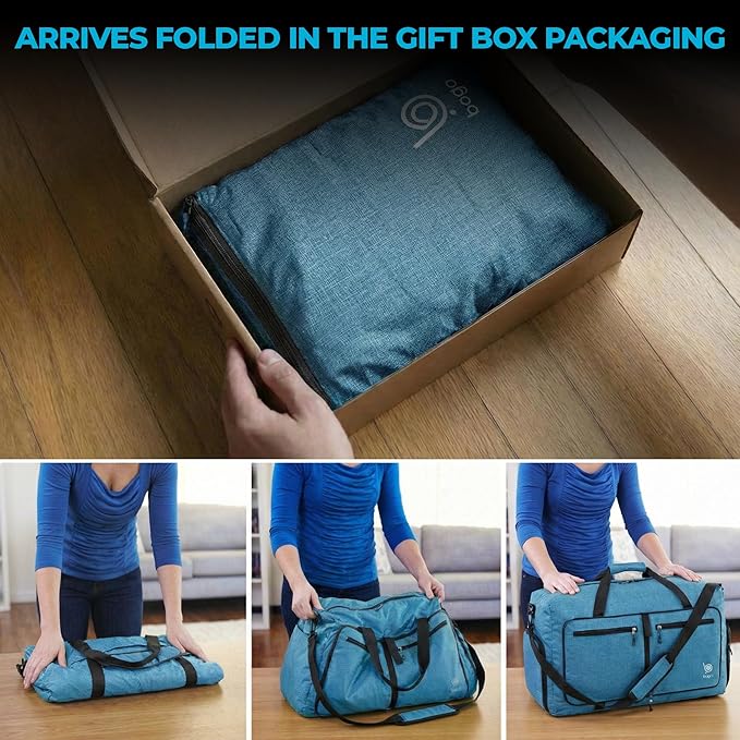 Bago Medium Duffle Bag for Travel Women & Men. Durable Lightweight Foldable Travel Duffel Bags For Traveling Women. 60L Duffle Bags For Overnight Bag With Shoe Compartment Collapsible Weekender duffel