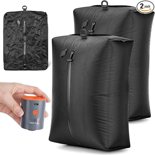 Travel Vacuum Seal Bags with Wireless Rechargeable Pump, 25L Durable Reusable Compression Packing Bags for Carry-On Suitcase & Backpack, IP67 Waterproof Space Saver Kit (2 Pack)