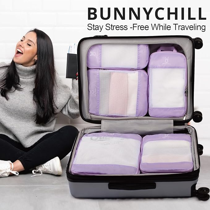 6/8 Sets Compression Packing Cubes for Travel, Bunnychill Portable Zipper Packing Cube for Cloting, Expandable Space Saver Storage Luggage Organizer Bags for Suitcases