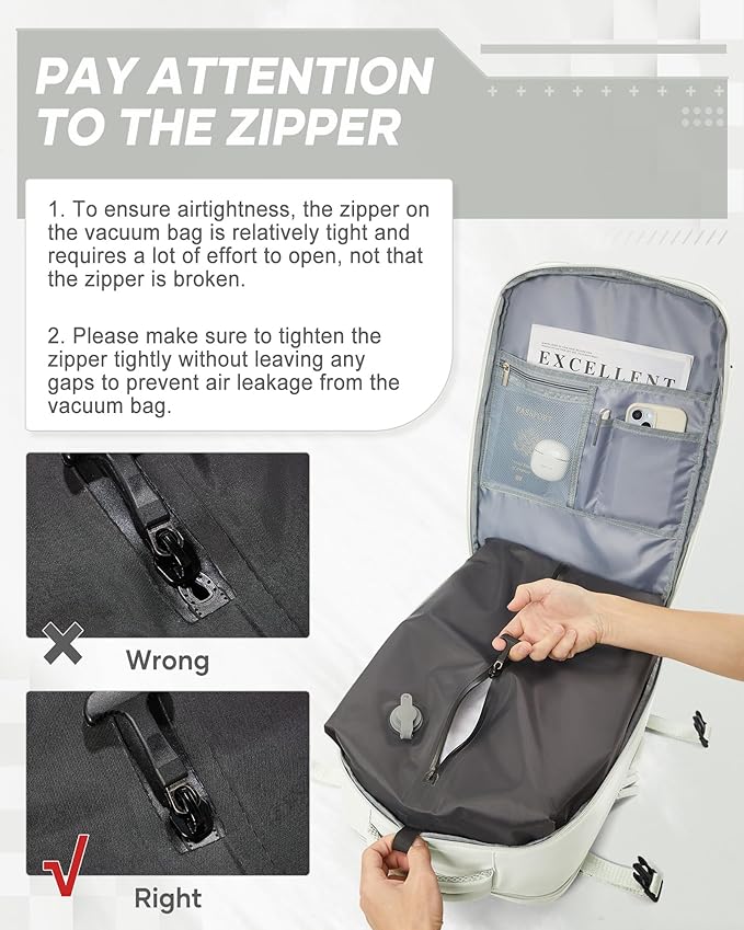 Vacuum Backpack Travel with Electric Vacpack Pump, Vacuum Compression Bags Travel Backpack for Women Men, Flight Approved Waterproof Carry on Backpacks Laptop Work Weekender Daypack, White, Medium