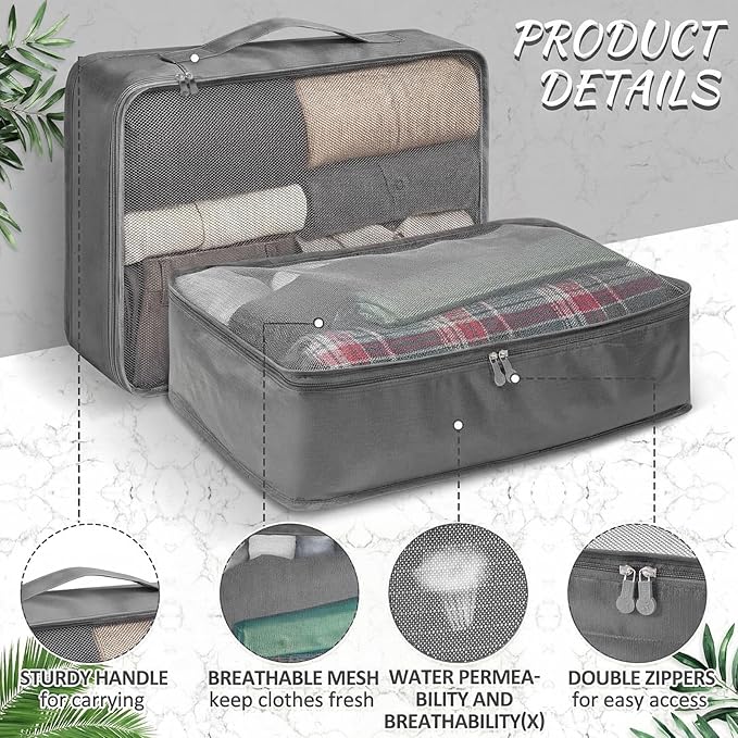 Silkfly 16 Pcs XL Packing Cube for Travel Luggage Organizer Suitcase High Capacity Large Packing Bag Bulk Reusable Mesh Travel Cube for Hiking Camping Accessory, 17.7 x 13 x 4.7 Inch (Gray)