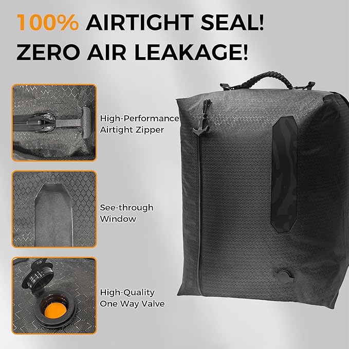 ZPO Travel Vacuum Bags with Pump, IP68 Waterproof Reusable Vacuum Compression Travel Bag with Transparent Window, Reusable Airless Vacuum Kit for Clothes, Backpacks & Suitcases (2 PC+PUMP)