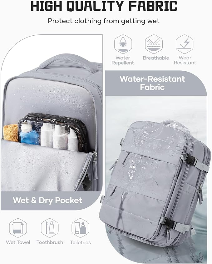 wepadre Vacuum Backpack Travel with Pump Travel Backpack with Vacuum System Expandable Vacpack Compression Backpacks for Travel Easy Vac Pack Carry on Luggage Grey