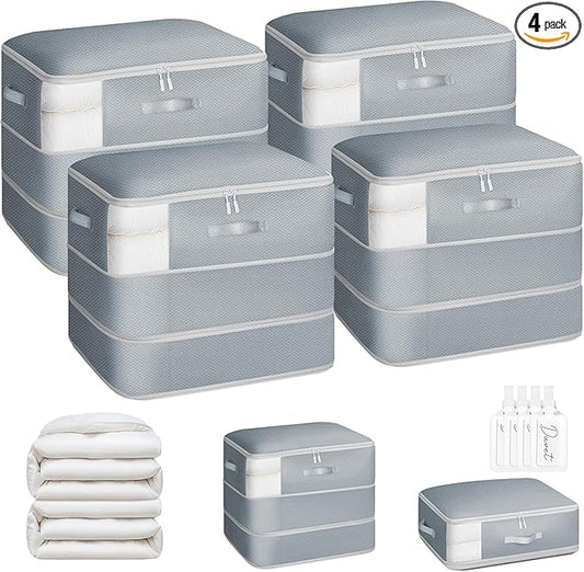 DIMJ Comforter Storage Bag - 110L Ultra Space Saving Self Compression Organize 4 Pack for Duvet, Pillow, Bedding, Blanket Storage Organizer Nylon Compression Bags