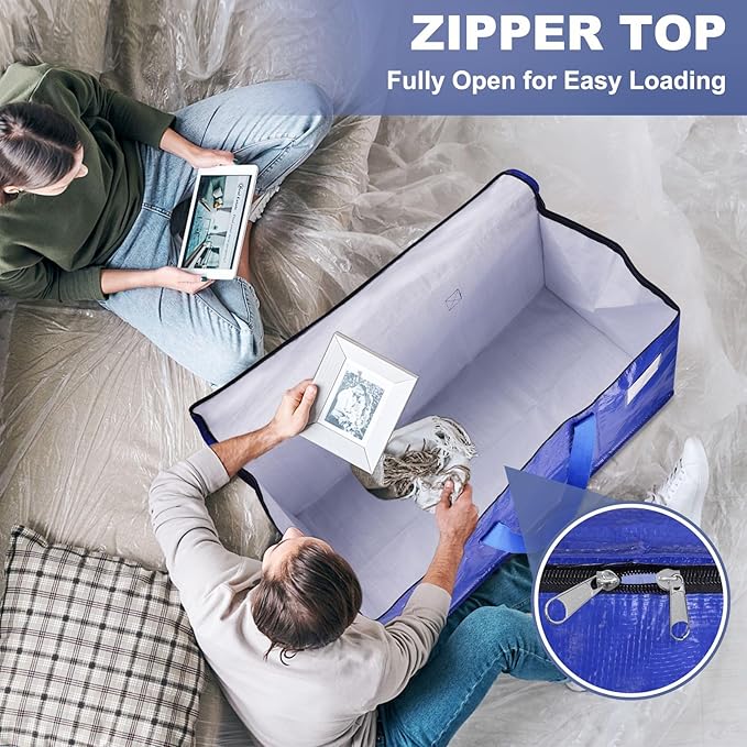 StorageRight Moving Bags-Heavy Duty Moving Boxes, Storage Totes with Zipper, Reinforced Handles and Tag Pocket-Collapsible Moving Supplies for moving, Storage and Travel 93L(Four Colors-6 Pack)