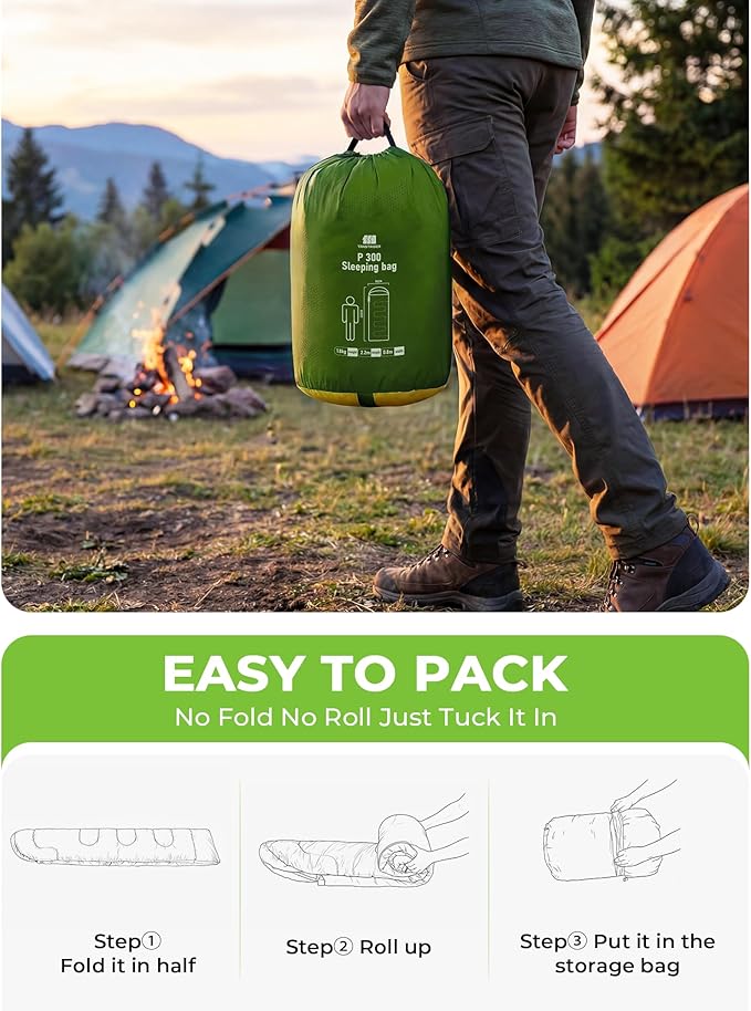 Sleeping Bag for Adults Warm Weather, Compact Lightweight Backpacking Sleeping Bag with Compression Sack, Camping Essentials Gear for Hiking Travel Climbing Outdoor & Indoor Use