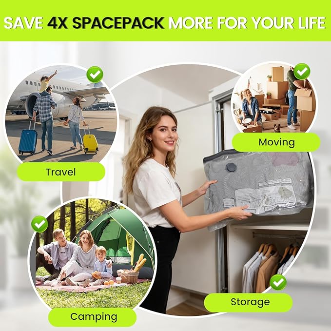 (17PACK) Travel Vacuum Bags with USB-Powered Pump (Plug to Work, No Battery) – Portable Vacuum Sealer for Travel & Home, Space-Saving Compression Bags for Clothes, Bedding & Seasonal Storage